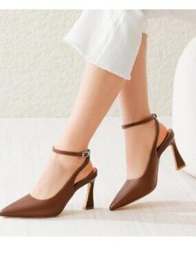Womens Slingback Closed Toe Ankle Strap High Heels Pointed Toe Pumps Comfortable